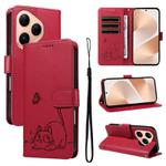 For Huawei Pura 80 5G Adorable Cat Embossed Pattern Flip Leather Phone Case(Red)