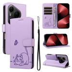 For Huawei Pura 80 Pro 5G Adorable Cat Embossed Pattern Flip Leather Phone Case(Purple)