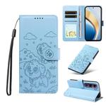 For vivo V40 Lite IDN /  Y300 5G Embossed Heart Dog RFID Blocking Wallet Leather Phone Case(Sky Blue)