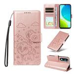 For vivo Y29s 5G / Y04 Embossed Heart Dog RFID Blocking Wallet Leather Phone Case(Rose Gold)