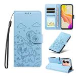 For vivo Y36 4G / 5G / Y78M / Y27 5G Embossed Heart Dog RFID Blocking Wallet Leather Phone Case(Sky Blue)