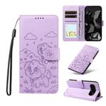 For Google Pixel 10 / 10 Pro / 9 / 9 Pro Embossed Heart Dog RFID Blocking Wallet Leather Phone Case(Purple)