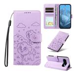 For Google Pixel 10 Pro XL / 9 Pro XL Embossed Heart Dog RFID Blocking Wallet Leather Phone Case(Purple)