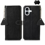 For iPhone 17 Genuine Leather Litchi Texture RFID Leather Phone Case(Black)