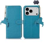 For iPhone 17 Pro Genuine Leather Litchi Texture RFID Leather Phone Case(Blue)