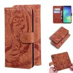 For Samsung Galaxy S10 Plus Tiger Embossing Pattern Horizontal Flip Leather Case with Holder & Card Slots & Wallet(Brown)