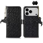 For iPhone 17 Pro Max Ostrich Pattern Genuine Leather RFID Phone Case(Black)