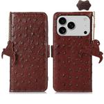 For iPhone 17 Pro Max Ostrich Pattern Genuine Leather RFID Phone Case(Coffee)