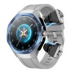 F38 Dual-ear Bluetooth Earphone Smart Watch IP67 Supports Heart Rate Monitoring, Watchband:Silicone(Silver)