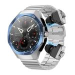 F38 Dual-ear Bluetooth Earphone Smart Watch IP67 Supports Heart Rate Monitoring, Watchband:Steel(Silver)