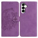 For Samsung Galaxy M36 5G Moonlit Butterfly Dance Pattern Embossed Leather Phone Case(Purple)