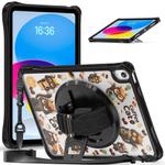For iPad 2025 / 2022 DIY Pattern Rotation Grip Holder Clear PC Hydric TPU Tablet Case with Shoulder Strap(Black Cats)