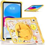 For iPad 2025 / 2022 DIY Pattern Rotation Grip Holder Clear PC Hydric TPU Tablet Case with Shoulder Strap(Yellow Ducks)