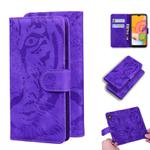 For Samsung Galaxy A01 Tiger Embossing Pattern Horizontal Flip Leather Case with Holder & Card Slots & Wallet(Purple)
