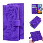 For Samsung Galaxy A21s Tiger Embossing Pattern Horizontal Flip Leather Case with Holder & Card Slots & Wallet(Purple)