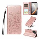 For Tecno Pova 7 5G Embossed Heart Dog RFID Blocking Wallet Leather Phone Case(Rose Gold)