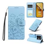 For Redmi Note 13 5G Embossed Heart Dog RFID Blocking Wallet Leather Phone Case(Sky Blue)