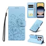 For Redmi Note 14 4G 164.84mm Embossed Heart Dog RFID Blocking Wallet Leather Phone Case(Sky Blue)