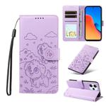 For Redmi 12 4G / 5G / Note 12R Embossed Heart Dog RFID Blocking Wallet Leather Phone Case(Purple)