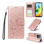 For Redmi 11A 4G / Poco C55 Embossed Heart Dog RFID Blocking Wallet Leather Phone Case(Rose Gold)