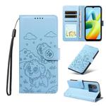 For Redmi 11A 4G / Poco C55 Embossed Heart Dog RFID Blocking Wallet Leather Phone Case(Sky Blue)