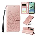 For Redmi A5 4G 173.3mm Embossed Heart Dog RFID Blocking Wallet Leather Phone Case(Rose Gold)