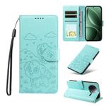 For Redmi K80 / Poco F7 Pro Embossed Heart Dog RFID Blocking Wallet Leather Phone Case(Green)