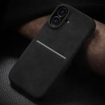 For iPhone 16 Plus Skin Feel Sheepskin Card Slot Phone Case(Black)