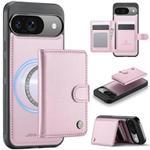 For Google Pixel 9 / 9 Pro JEEHOOD J09 Buckle Card Bag MagSafe Magnetic Style RFID Leather Phone Case(Pink)