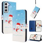 For Samsung Galaxy S22+ 5G Christmas Series Buckle Leather Phone Case with Hand Strap(Snowflake Snowman)