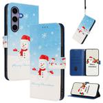For Samsung Galaxy S25+ / S24+ 5G Christmas Series Buckle Leather Phone Case with Hand Strap(Snowflake Snowman)