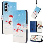 For Samsung Galaxy A35 5G Christmas Series Buckle Leather Phone Case with Hand Strap(Snowflake Snowman)