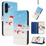 For Samsung Galaxy F16 5G / M16 5G Christmas Series Buckle Leather Phone Case with Hand Strap(Snowflake Snowman)