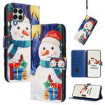 For Samsung Galaxy M33 5G Christmas Series Buckle Leather Phone Case with Hand Strap(Gift Box Snowman)