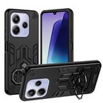 For Redmi Note 14 4G 163.25mm / 5G Double-Ring Holder PC Hybrid TPU Phone Case(Black)