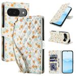 For Google Pixel 10 / 10 Pro / 9 / 9 Pro Flower Pattern Buckle Leather Phone Case with Lanyard(Orange Flowers)