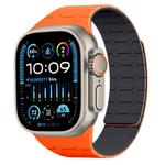 For Apple Watch 42 / 44 / 45 / 46 / 49mm xDfind Contrasting Colors Magnetic Silicone Watch Band(Orange + Midnight)