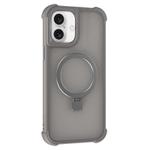 For iPhone 16 Plus Four-corner Shockproof MagSafe Holder Phone Case(Grey)