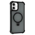 For iPhone 16 Plus Four-corner Shockproof MagSafe Holder Phone Case(Black)