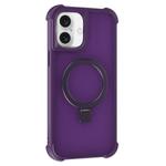 For iPhone 16 Plus Four-corner Shockproof MagSafe Holder Phone Case(Purple)