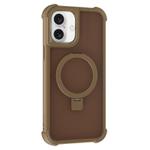 For iPhone 16 Plus Four-corner Shockproof MagSafe Holder Phone Case(Gold)