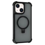 For iPhone 15 Four-corner Shockproof MagSafe Holder Phone Case(Black)