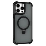 For iPhone 14 Pro Four-corner Shockproof MagSafe Holder Phone Case(Black)