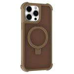 For iPhone 13 Pro Max Four-corner Shockproof MagSafe Holder Phone Case(Gold)