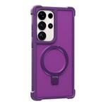 For Samsung Galaxy S25 Ultra 5G Four-corner Shockproof MagSafe Holder Phone Case(Purple)