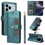 For iPhone 17 Pro Max Six Card Slots Buckle Leather Phone Case with Lanyard(Green)