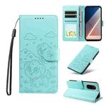 For Xiaomi Poco M7 4G 169mm Embossed Heart Dog RFID Blocking Wallet Leather Phone Case(Green)