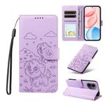 For Honor 400 Global 156.5mm Embossed Heart Dog RFID Blocking Wallet Leather Phone Case(Purple)