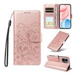 For Honor 400 Global 156.5mm Embossed Heart Dog RFID Blocking Wallet Leather Phone Case(Rose Gold)