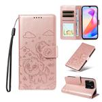 For Honor X6a / X6c / X6b Embossed Heart Dog RFID Blocking Wallet Leather Phone Case(Rose Gold)